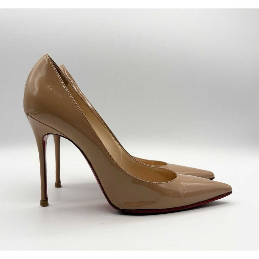 Christian Louboutin Nude Patent Leather Pointed Toe Heels Decollete 100 EU 38.5